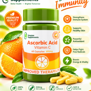 Simplee Supplements Ascorbic Acid (Vitamin C) – 500mg, 60 Capsules